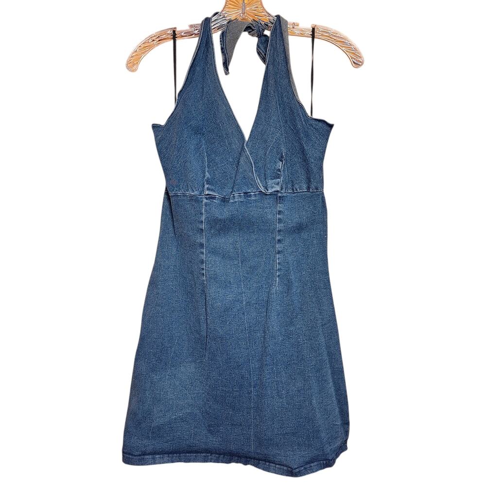 Girls only vintage Y2K denim stretch halter dress blue jeans Bratz doll 2000s